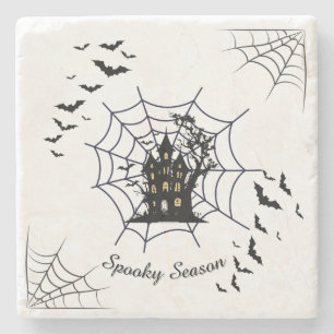 Elegant Black and White Spooky Season Halloween Ca Stone Coaster