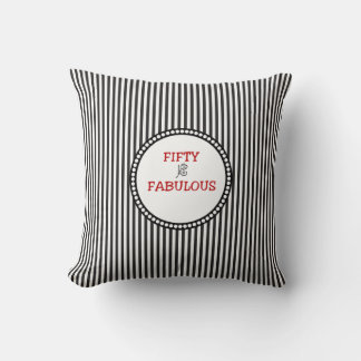 Elegant Black and White Stripe 50 is Fabulous Cushion