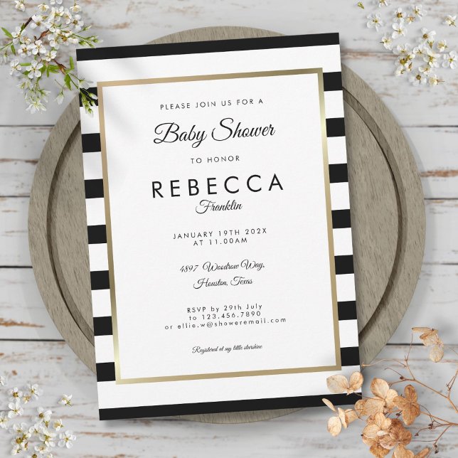 Elegant Black And White Stripe Baby Shower Invitation (Elegant Black And White Stripe Baby Shower Invitation)
