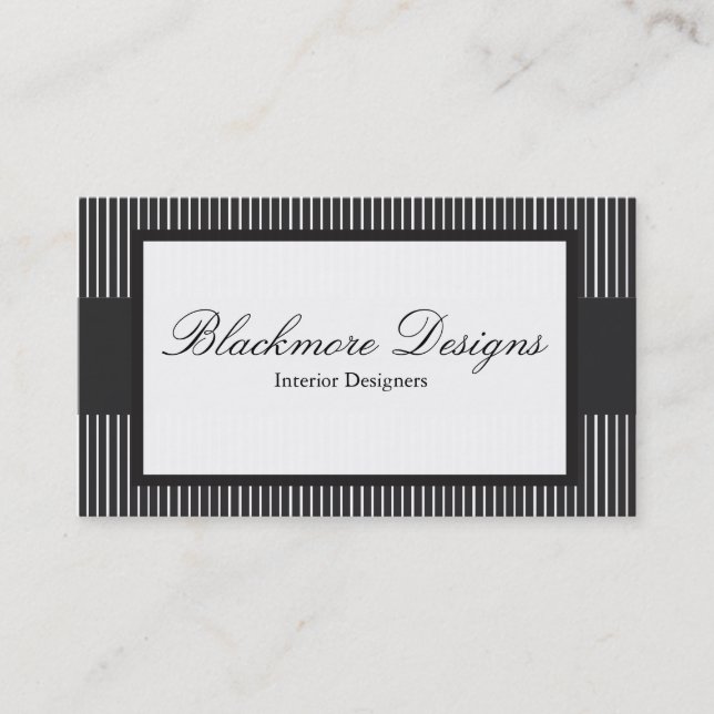 Elegant Black and White Stripe Business Card (Front)