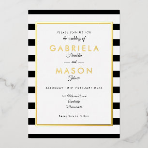 Elegant Black And White Stripe Wedding Gold 