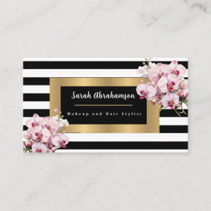 Elegant Black and White Striped Business Card