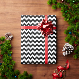 Elegant Black And White Striped Chevron Pattern Wrapping Paper