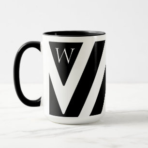 Elegant Black and White Striped Design Initial Mug