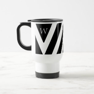 Elegant Black and White Striped Design Initial Travel Mug