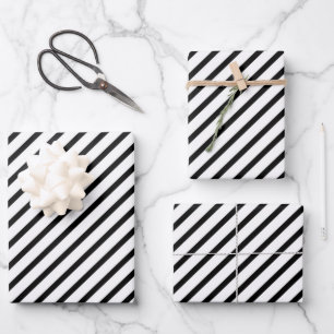 Elegant Black And White Striped Pattern Wrapping Paper Sheet