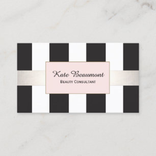 Elegant Black and White Striped Pink Plaque Beauty Business Card
