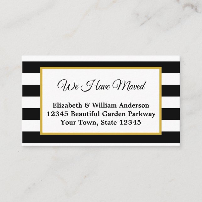 Elegant Black and White Striped We Have Moved Enclosure Card (Front)