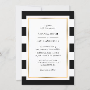Elegant Black and White Striped Wedding Invitation