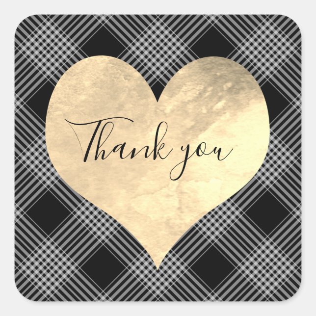 Elegant black  and white striped with heart square sticker (Front)