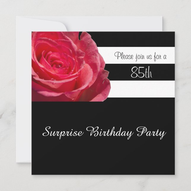 Elegant Black and White Stripes and Pink Roses Invitation (Front)