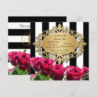 Elegant Black and White Stripes and Pink Roses