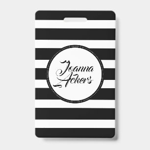 Elegant Black And White Stripes ID Badge