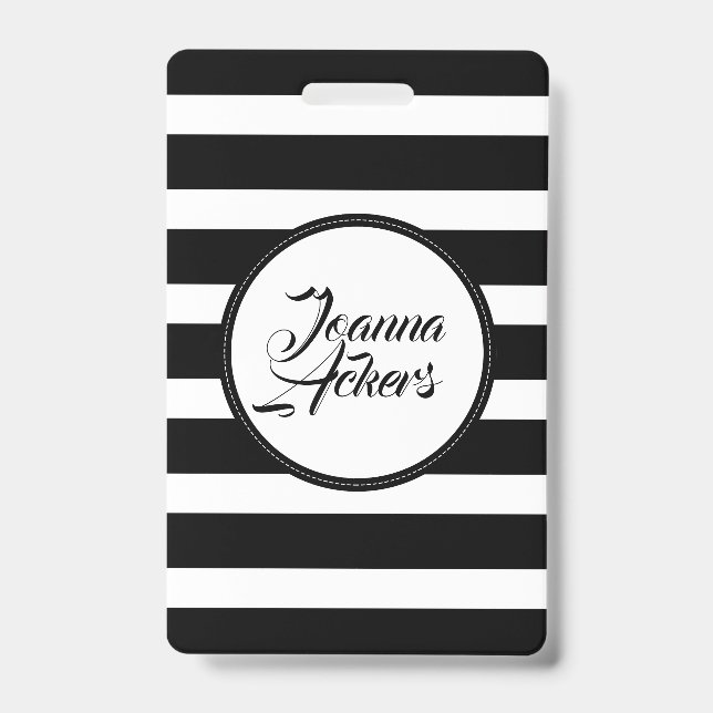 Elegant Black And White Stripes ID Badge (Front)