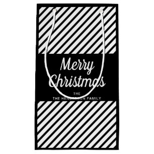 Elegant Black And White Stripes Merry Christmas  Small Gift Bag