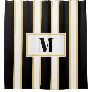 Elegant Black and White Stripes Monogram Shower Curtain