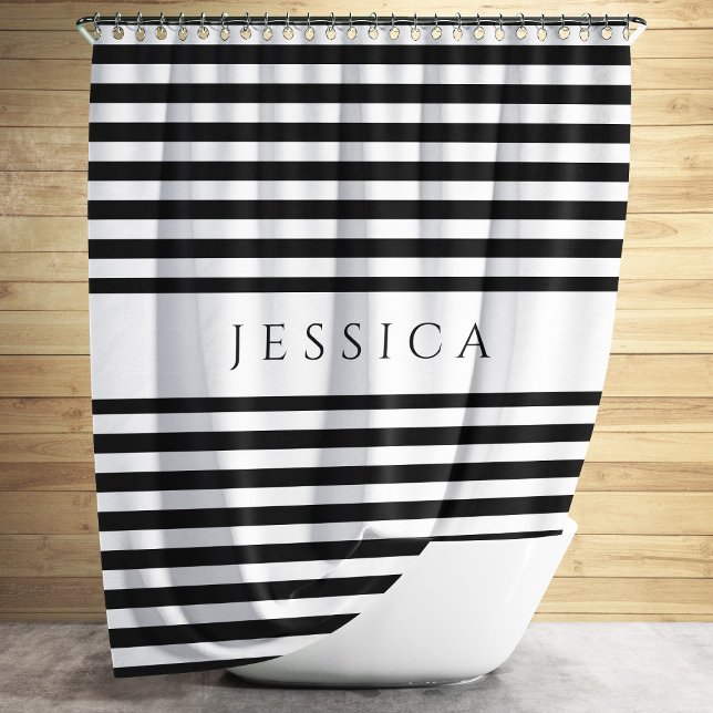 Elegant Black And White Stripes Pattern Name  Shower Curtain (Elegant Black And White Stripes Pattern Name Shower Curtain)