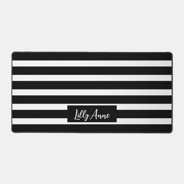 Elegant Black And White Stripes Personalised  Desk Mat (Front)