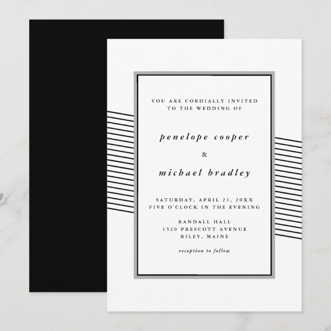 Elegant Black and White Stripes Wedding Invitation (Front/Back)