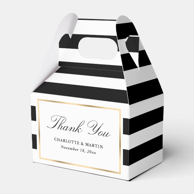 Elegant Black and White Stripes Wedding Thank You Favour Box (Front Side)