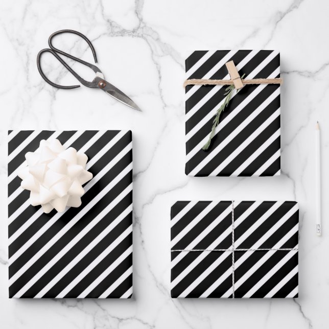 Elegant Black And White Stripes  Wrapping Paper Sheet (Front)