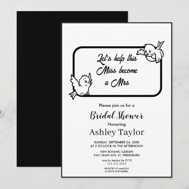 Elegant black and white stylish chic Bridal Shower Invitation (Front/Back)
