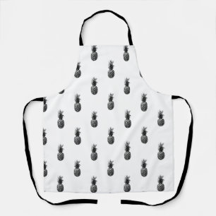 Elegant black and white Summer Pineapple Pattern Apron