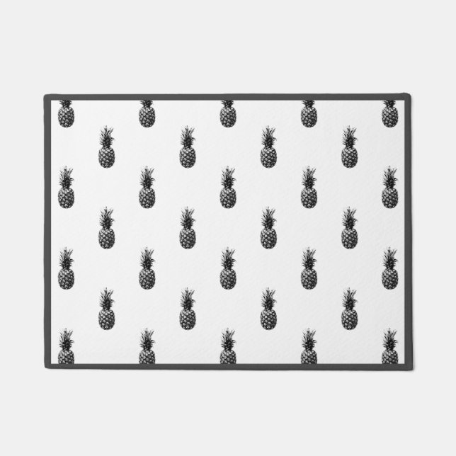 Elegant black and white Summer Pineapple Pattern   Doormat (Front)