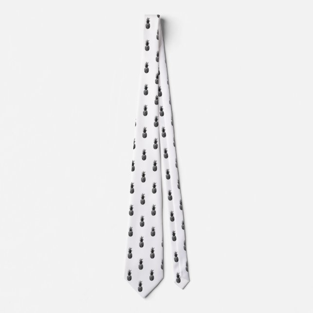 Elegant black and white Summer Pineapple Pattern   Tie (Front)