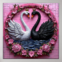 Elegant Black and White Swans with Crown