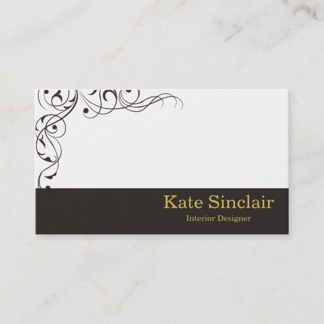 Elegant Black and White Swirls Interior Designer Business Card (Front)