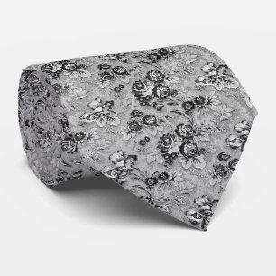 Elegant Black and White Tea Roses Vintage Tie