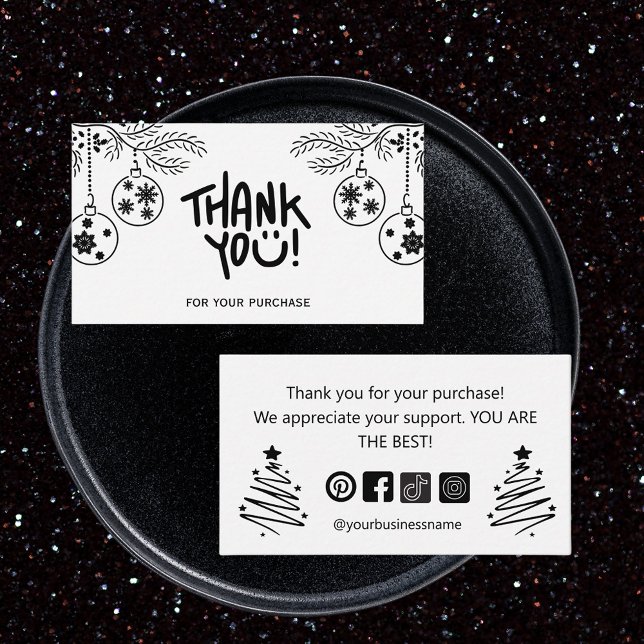 elegant black and white thank you holiday business enclosure card (Creator Uploaded)