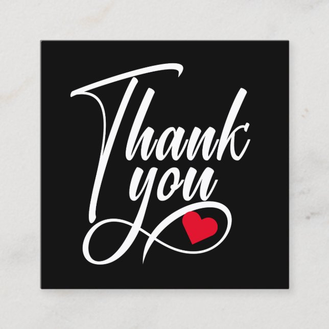 Elegant Black And White Thank You Square Business Card (Front)