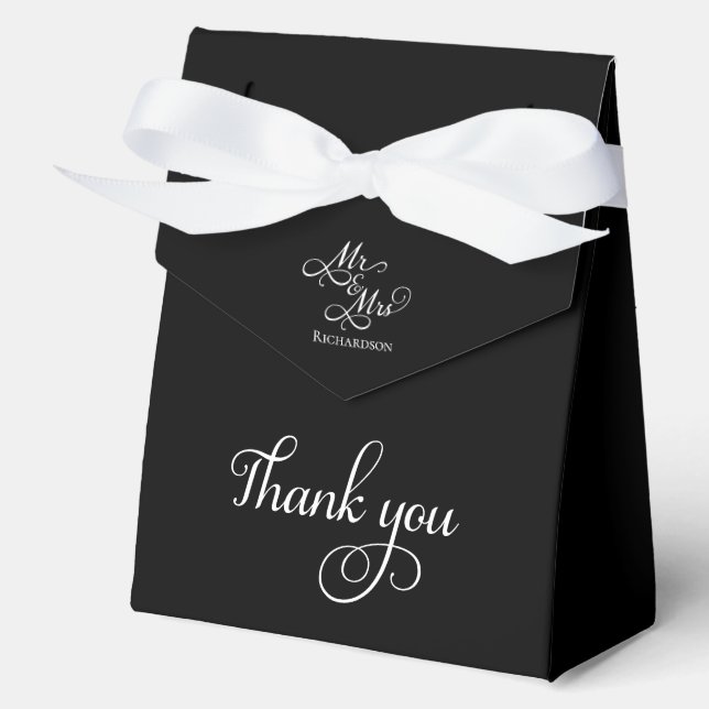 Elegant Black and White Thank You Wedding Favour Box (Front)