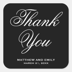 Elegant Black and White Thank You Wedding Favour Square Sticker
