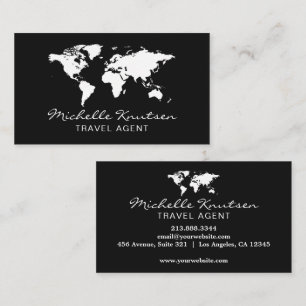 Elegant Black and White Travel Agent World Map Business Card