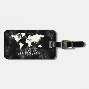Elegant Black and White Travel World-Map,Aeroplane Luggage Tag
