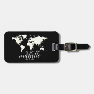 Elegant Black and White Travel World-Map,Aeroplane Luggage Tag