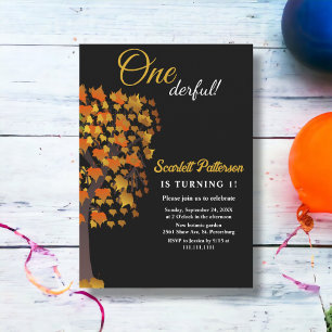Elegant Black And White Tree Fall 1st Birthday Invitation