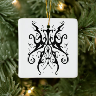 Elegant Black and White Tribal Mask Abstract Ceramic Ornament