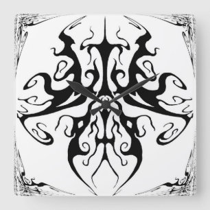 Elegant Black and White Tribal Mask Abstract Square Wall Clock