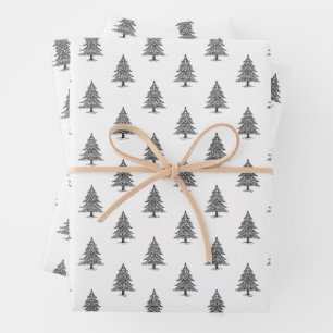 Elegant Black and White Vintage Christmas Tree Wrapping Paper Sheet