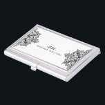 Elegant Black And White Vintage Lace Frame Business Card Holder<br><div class="desc">Elegant black and white vintage ornate lace frame and geometric pattern and swirls. Customisable text in suggested black.</div>