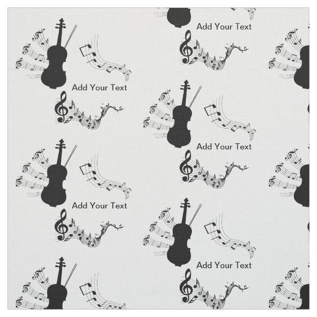 Elegant Black and White Violin with Musical Notes Fabric (Swatch)