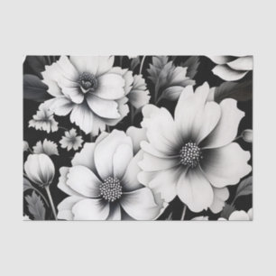 Elegant Black and White Watercolor Floral Tissue Paper