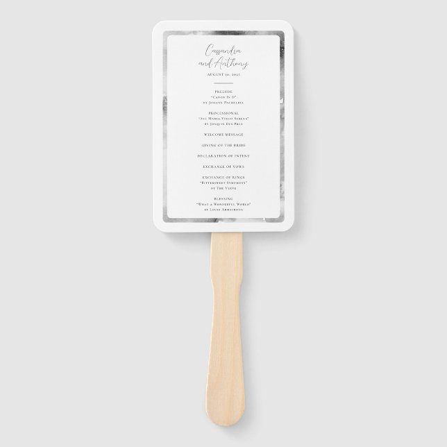 Elegant Black and White Watercolor Marble Hand Fan (Front)