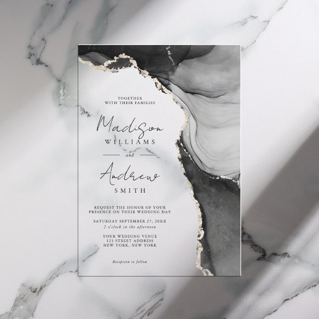 Elegant Black and White Watercolor Marble Wedding Acrylic Invitations (Creator Uploaded)