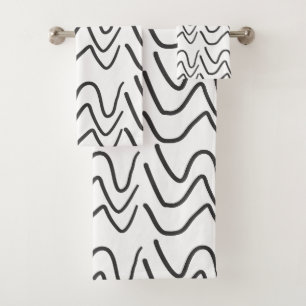 Elegant Black and White Wavy Stripe Pattern Bath Towel Set