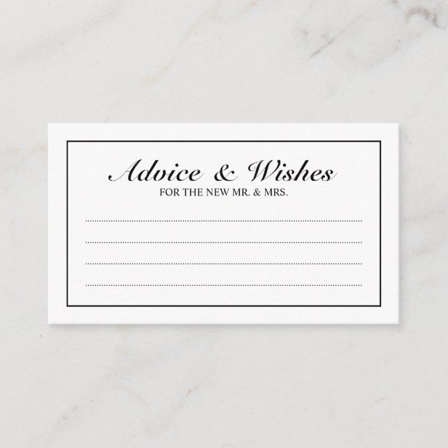 Elegant Black and White Wedding Advice and Wishes (Front)